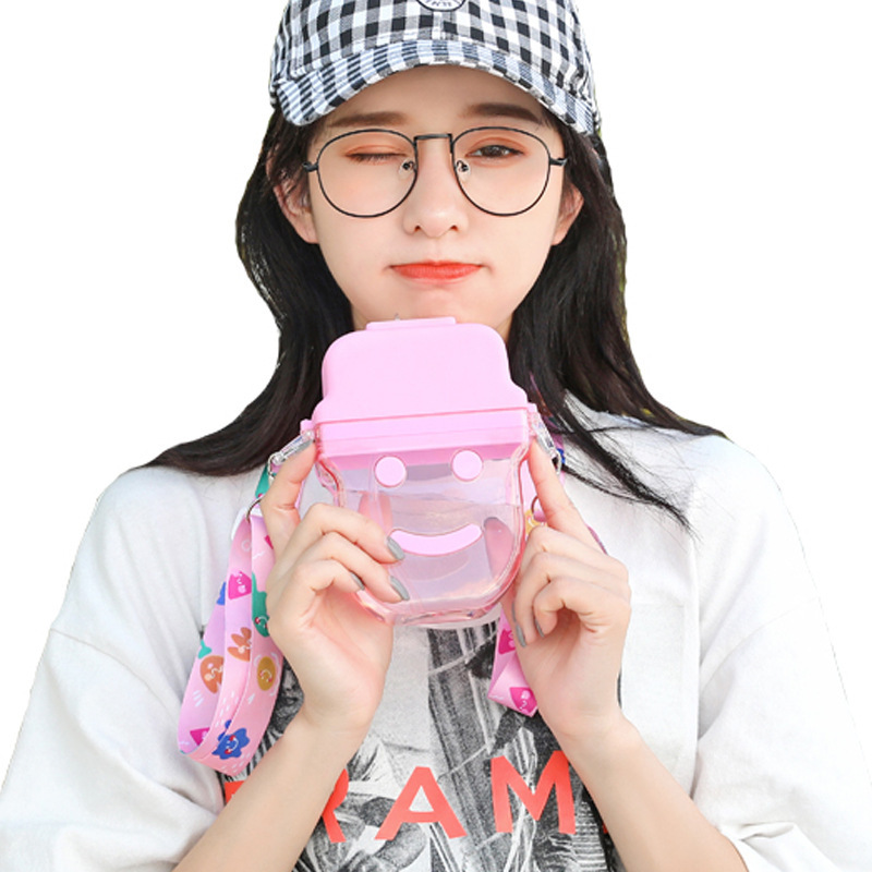 Ladies PVC Transparent One-Shoulder Diagonal Cartoon Water Cup Bag