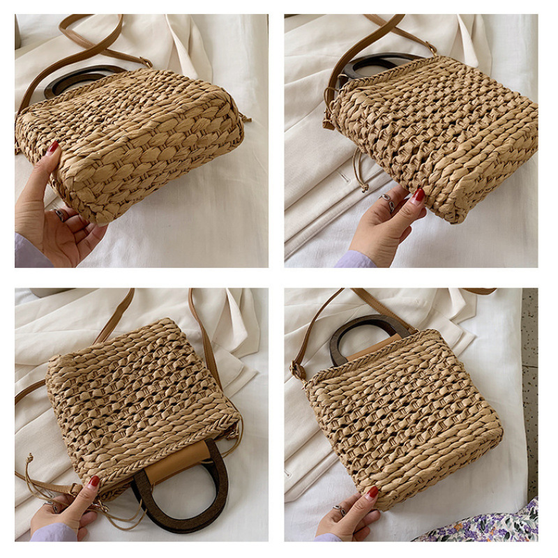 2021 Summer New Woven Small Square Bag Korean Style Trendy Simple Pure Color Handbag Ladies Style Woven Bag