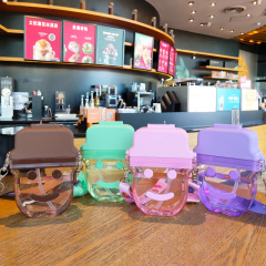 Ladies PVC Transparent One-Shoulder Diagonal Cartoon Water Cup Bag