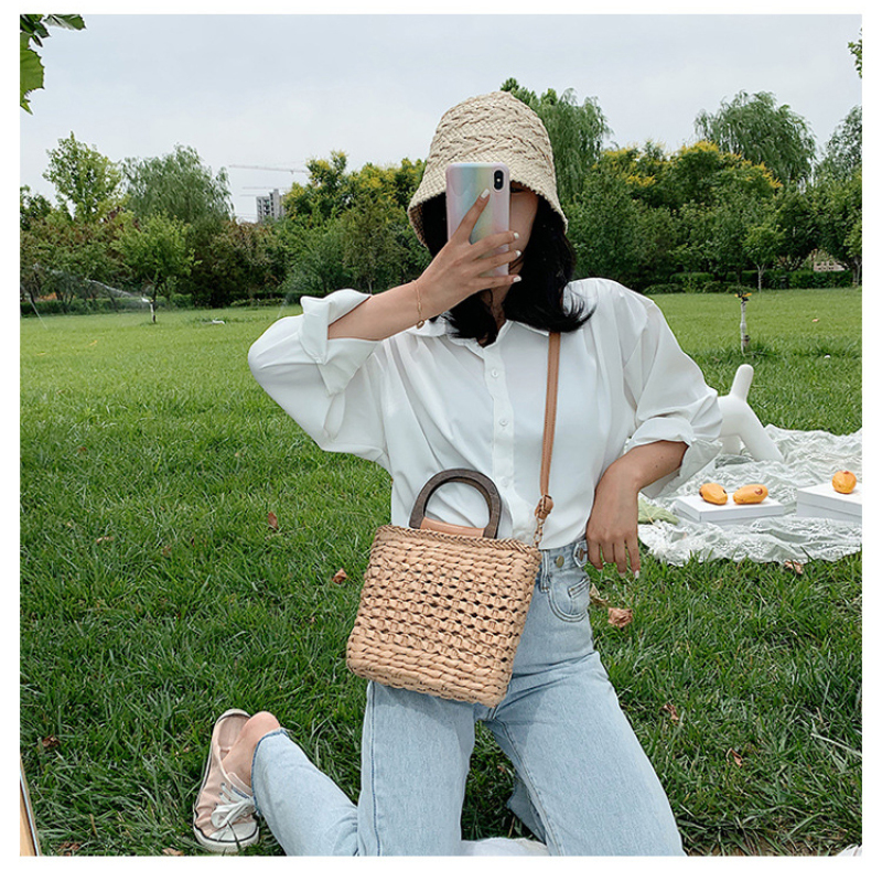 2021 Summer New Woven Small Square Bag Korean Style Trendy Simple Pure Color Handbag Ladies Style Woven Bag