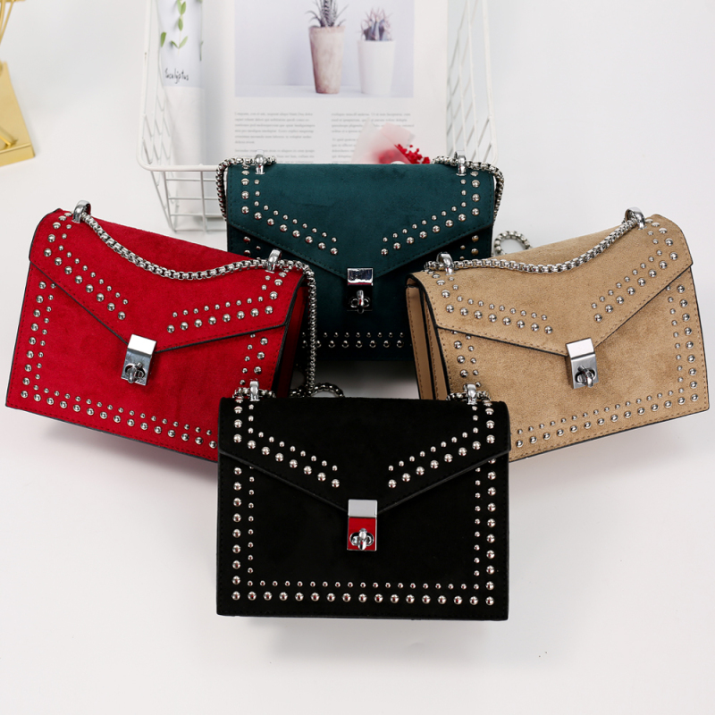 One-Shoulder Chain Rivet Solid Color Diagonal Square Bag Ladies Handbag