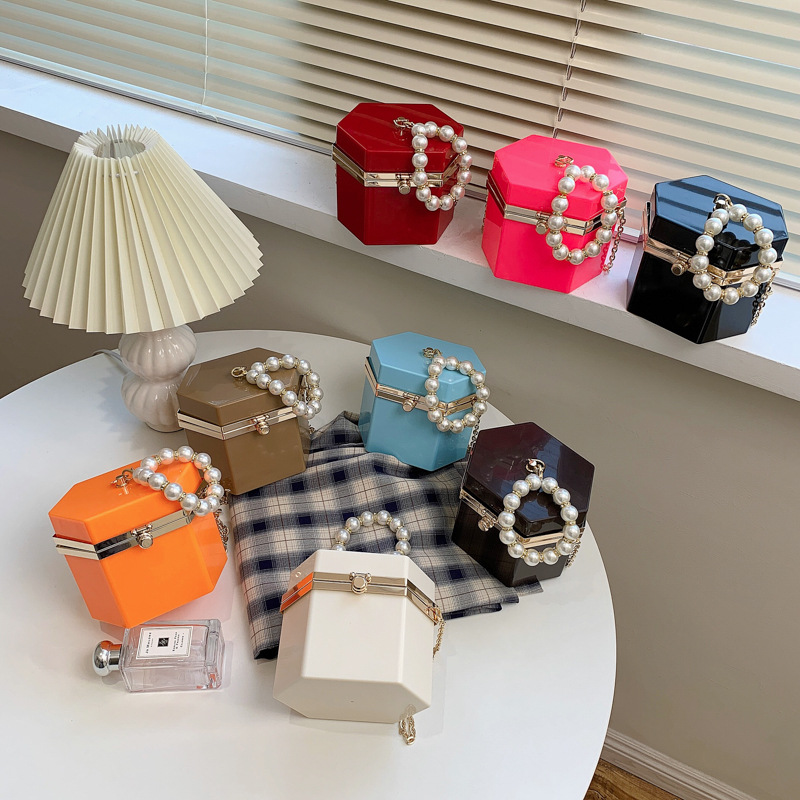 New arrivals pearl chain acrylic box bag shoulder bag purse luxury handbags for women purses handbags