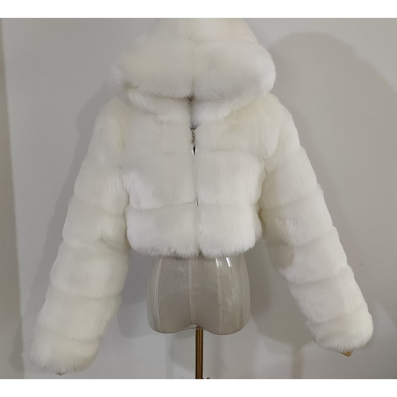 Euro-American Fur Coat Short Hooded Faux Fur Coat Imitation Fox Hair Long-Sleeved Stitching Female Coat