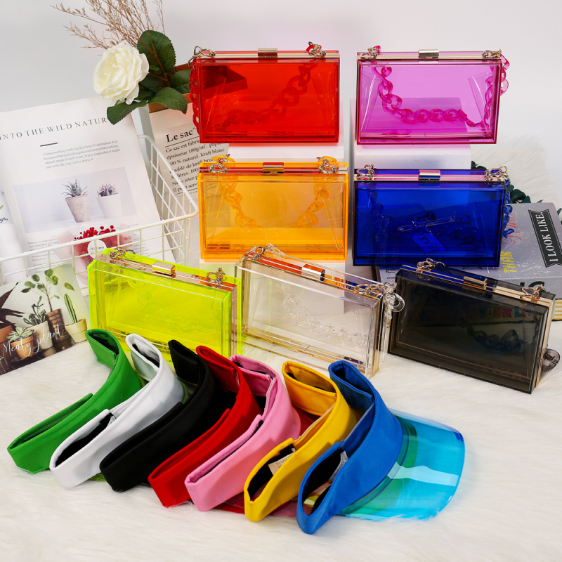 2021 New Sun Hat & Transparent Messenger Bag Set Influence Pvc Custom Crossbody Bags & Laser Set