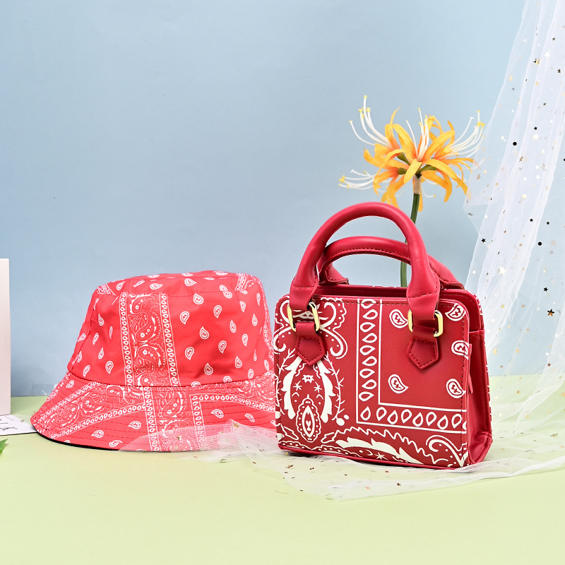 2021 New Cashew Flower Square Bag Handbag & Fisherman Hat Set Ins Portable Crossbody Bag Women Bandana Bags