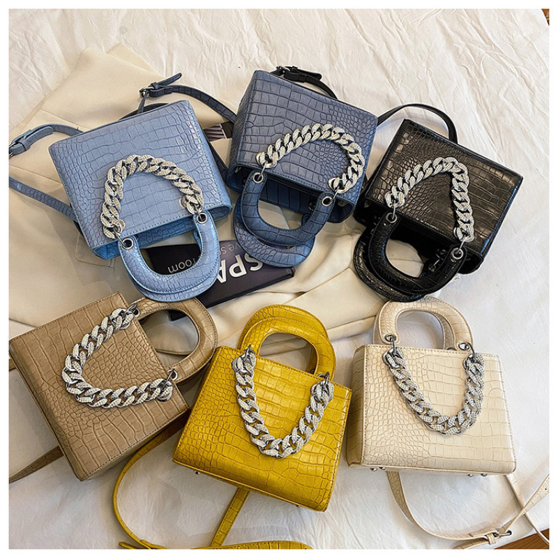 Popular Crocodile Pattern Rhinestone Chain Bag Fashion Shoulder Handbags Hand Bags Women Handbags Ladies Purse