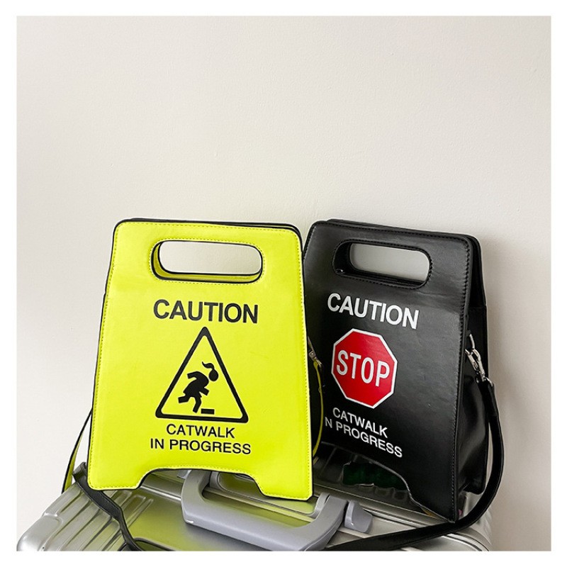 New Fun Notice Package Roadblock Package European And American Fashion Creativity Prohibits Form Messenger Bag