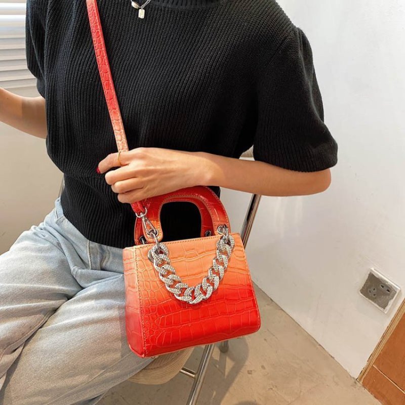 Crocodile Pattern Diamond Chain Small Square Bag Women Handbags