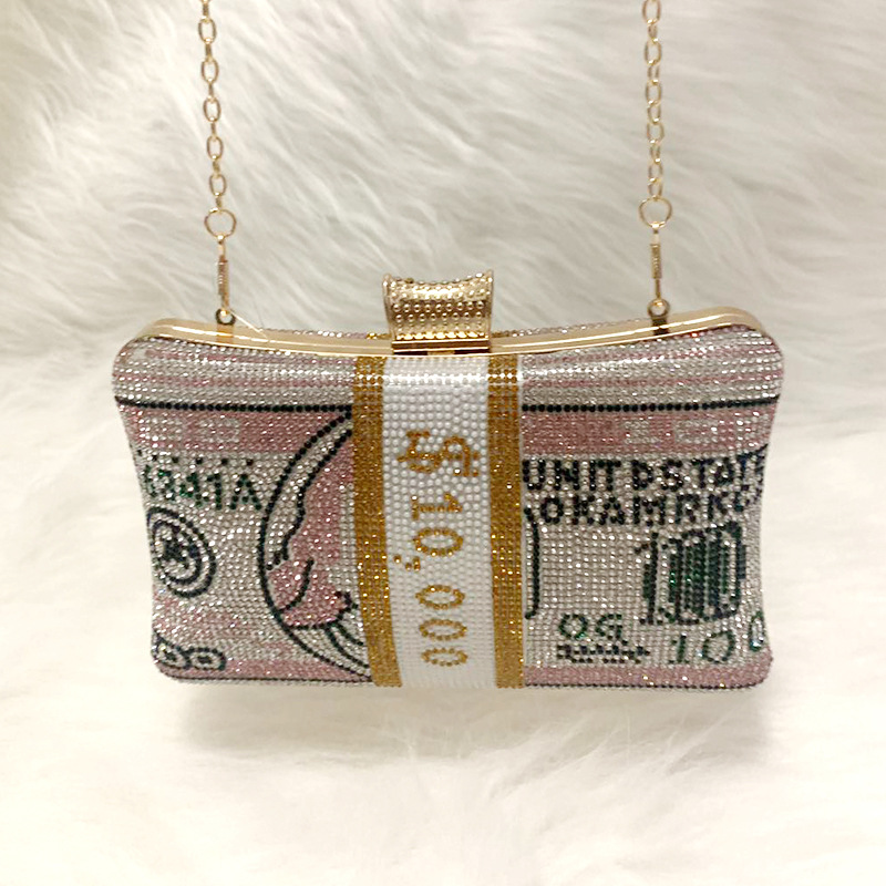 Wholesale Luxury Money Rhinestone Dollar Party Clutch Bags Ladies Evening Bags Handbags