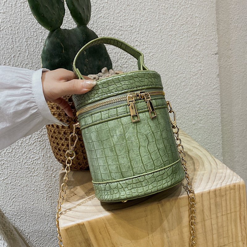 Crocodile Pattern Leather Handbags Bucket Bag Chain Shoulder Bag Mini Handbags for Women Purses