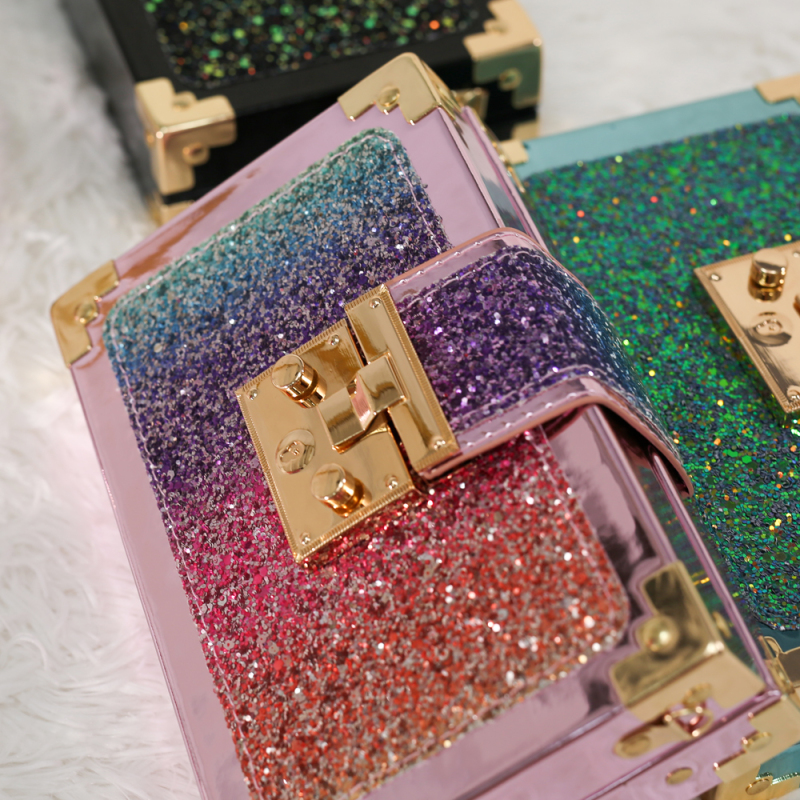 Wholesale Luxury Messenger Bags Fashion Purses Lock Sequins Chain Clutch Bag Bling Purse And Handbags Women
