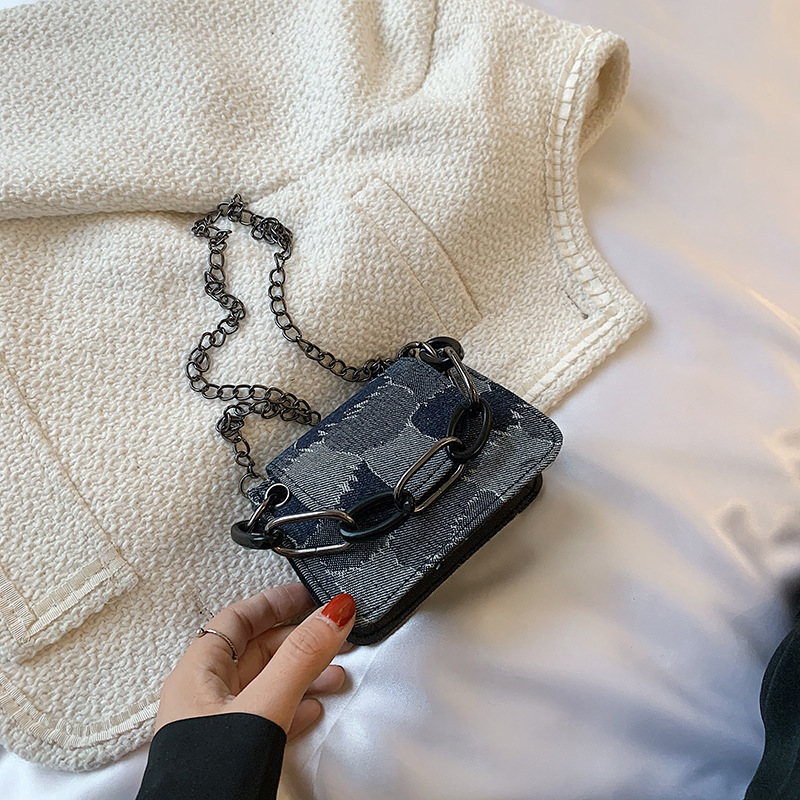 Ins Japanese Denim Canvas Handbags Ladies Crossbody Bag 2021 New Literary & Artistic Retro Lattice Chain Purses And Handbags