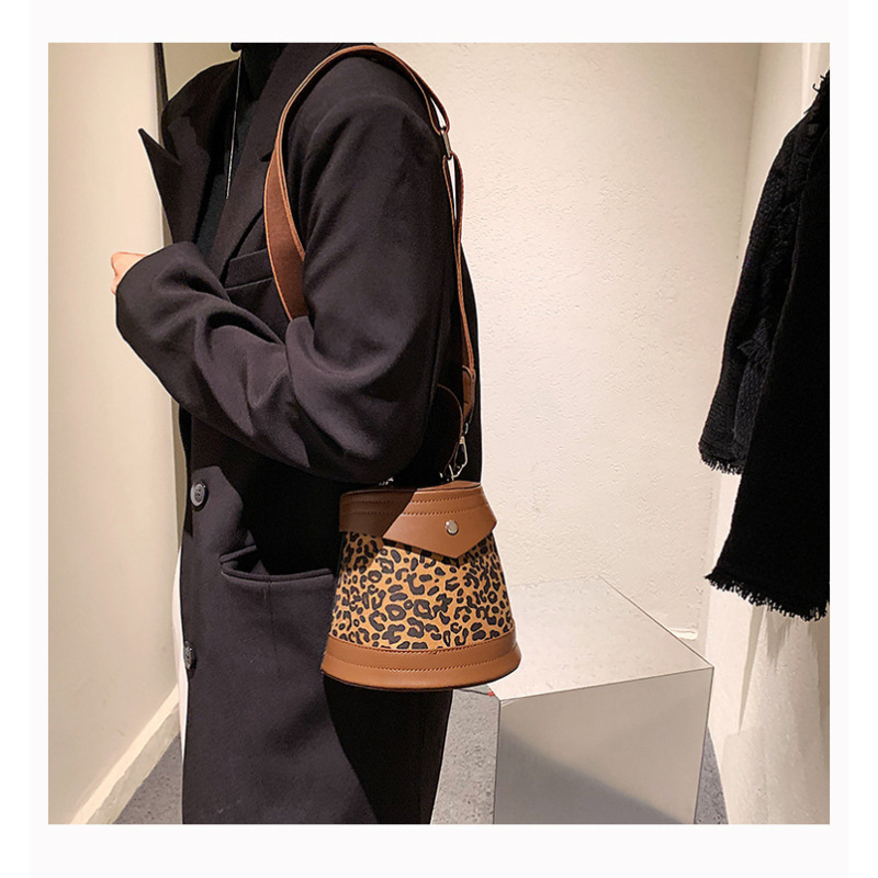 2021 Fashion Leopard Bag Handbag Women Pu Leather Small Female Shoulder Ladies Purse Bucket Handbags