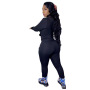 Amazon Wish Fall Hot Cross-Border European And American Women Solid Color Suit Personalized Zipper Sports Sweater Two-Piece Suit