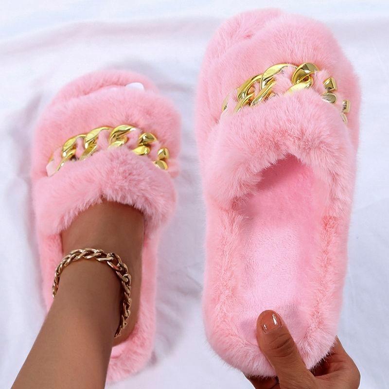 Wholesale Amazon Hot Sandals Women 2021 New European And American Flat Bottom Wool Metal Sexy Luxury Slippers