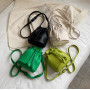 Online Shopping Fashion Soft Leather Drawstring Bucket Bag  Ins Simple Western-Style Crossbody Bag Women Hand Bags