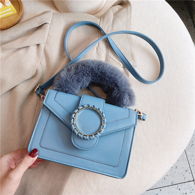 Autumn Winter furry handle square bags women handbags ladies hand bag luxury purses and handbags for women