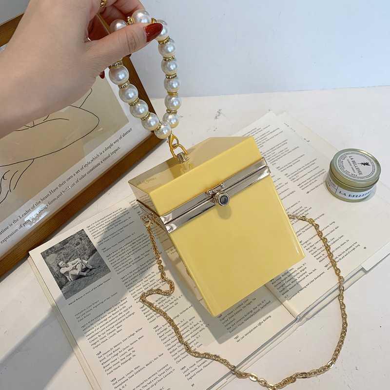 Popular Pearl Chain Acrylic Box Bag Fashion Shoulder Handbags Hand Bags Women Handbags Ladies Purse