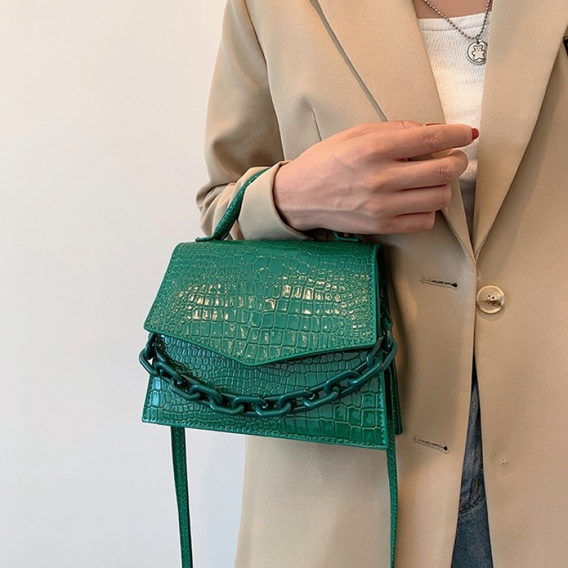 Crocodile Pattern Thick Chain Handbag Messenger Bag One-Shoulder Small Square Bag