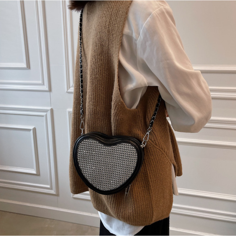 New Bright Diamonds Cute Messenger Bag Wild Heart-Shaped Chain Crossbody Bags Clutch Handbags