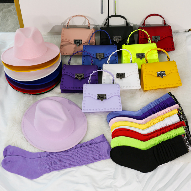 Hot Sale Pu Learher Handbags Fedor Hat Slouch Sock 3 Pieces Set Luxury Handbags For Women Purses Set Women Hand Bags