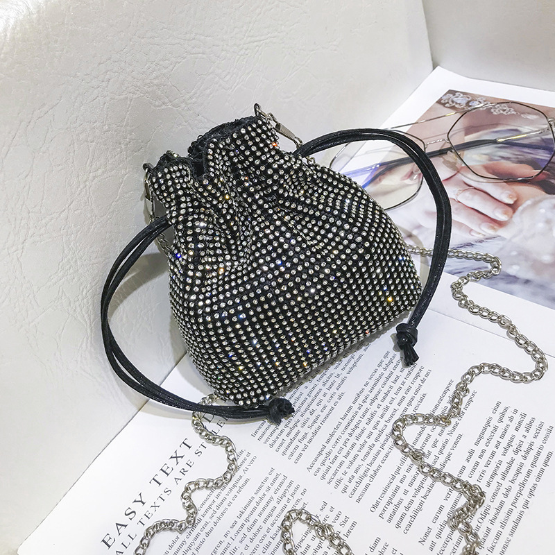 Ins Simple Rhinestone Bucket Bag Lady Bag 2021 New Fashion Texture Chain Messenger Bag Handbag For Woman