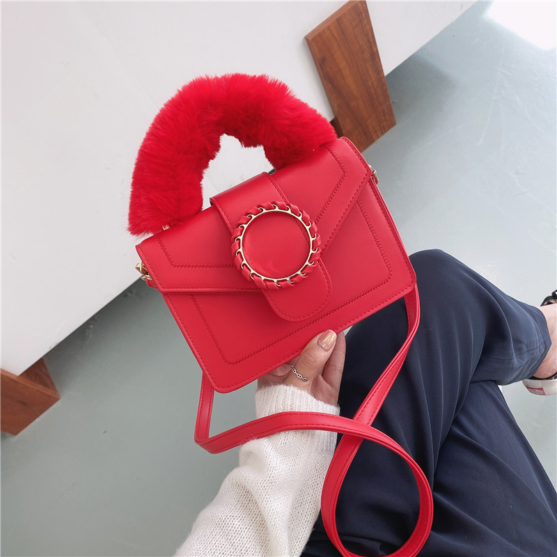 Autumn Winter furry handle square bags women handbags ladies hand bag luxury purses and handbags for women