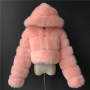 Euro-American Fur Coat Short Hooded Faux Fur Coat Imitation Fox Hair Long-Sleeved Stitching Female Coat