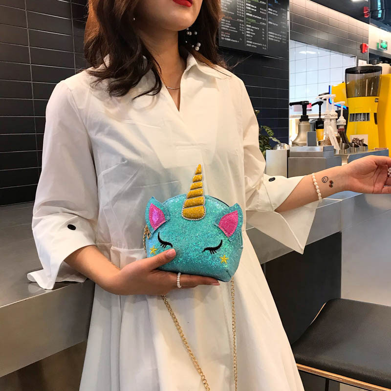 Summer Sequin Unicorn Chain Bag Cute Colorful Girls Mini Messenger Bag Kids Purses Handbag Purse Luxury Handbags for Women