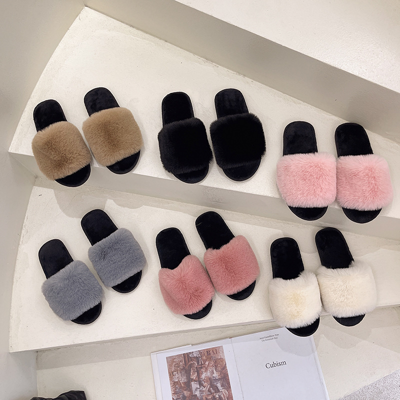 Flip Flops Plush Slippers Women Flat-Bottomed Plush Outer Wear Cotton Slippers