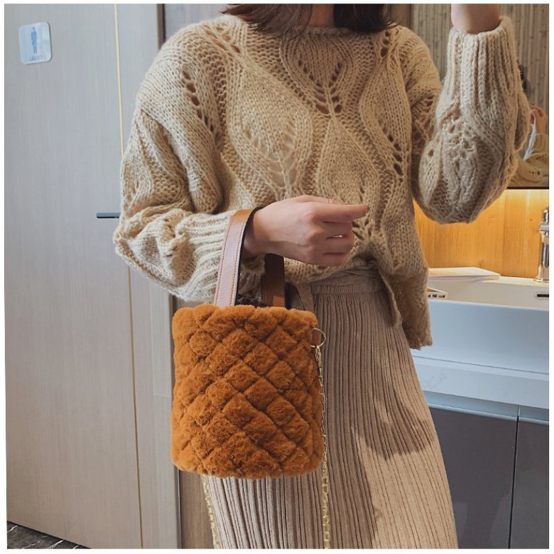 New plush faux fur bucket bag women handbags luxury handbag for women purses and handbags