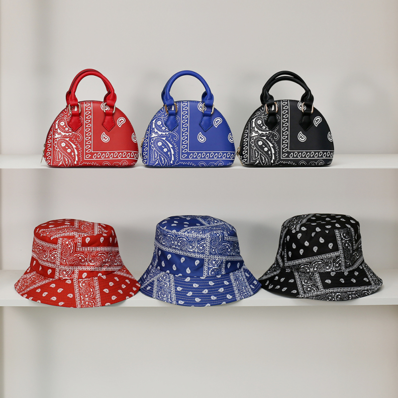 2021 Fashion Bandana Bag Cashew Flower Bucket Purse and Hats Set Women Handbags Luxury Handbags for Women Purses and Handbags