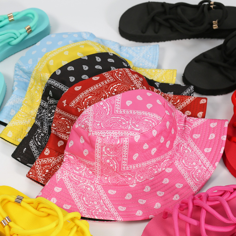 2021 New Beach Shoes The Latest Collocation 5-Color Printed Cashew Flower Fisherman Hat And Twine Sandals Set