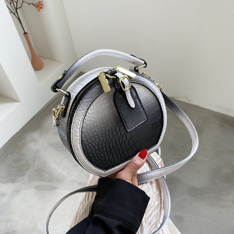 New Fashion Gradient Color PU Leather Handbags Designer Shoulder Round Bags For Women Hand Bags Ladies Purses 2021
