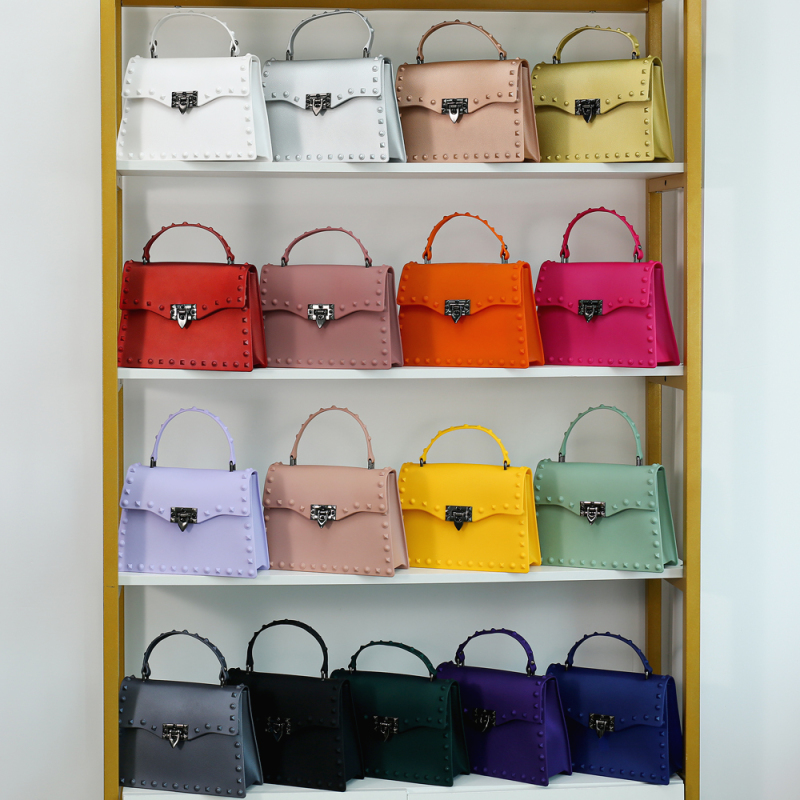 Fashion designer handbags famous brands matte pvc bag rivet jelly purse handbags for women purses and handbags