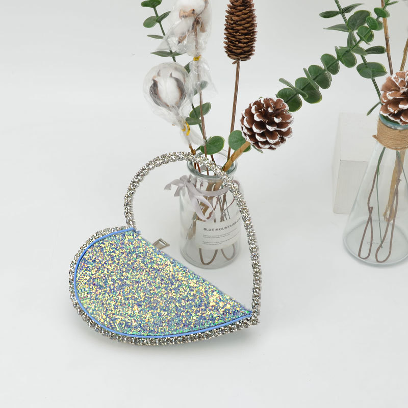 2021 New arrivals diamond heart handbags round evening purses handbags for women hand bags