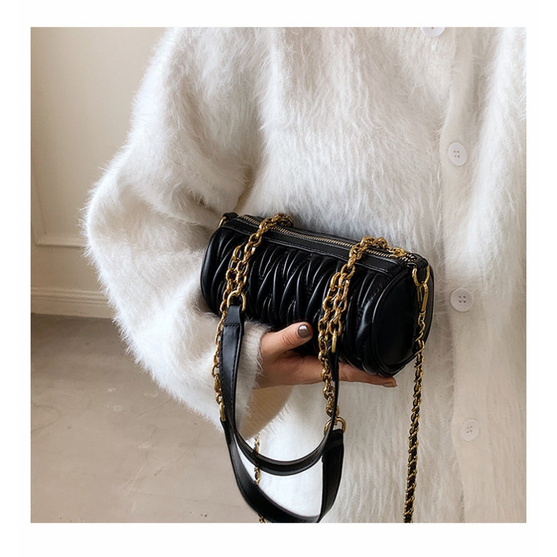 Hot Sales New Trendy Fashion Chain Fold Cylinder Bag Real Leather Handbags Ins Messenger Luxury Handbags For Women Hand Bags