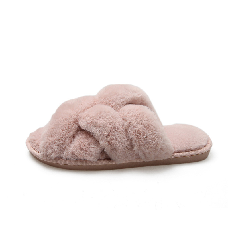 Women's Cross-Hair Slippers To Keep Warm Flat Slippers