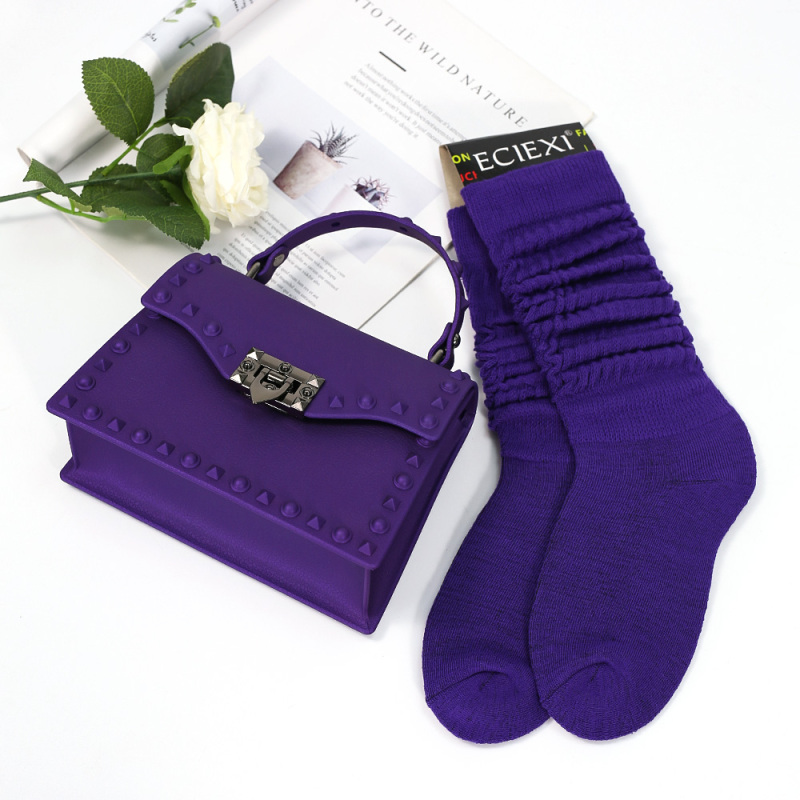 Hot Sales Pvc Leather Combination Fashion Matte Jelly Bag Rivet With Winter Souch Sock 2 Pieces Set Women Hand Bags And Purses