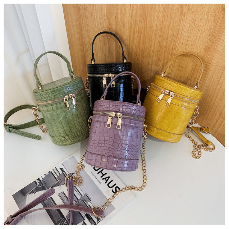 Crocodile Pattern Leather Handbags Bucket Bag Chain Shoulder Bag Mini Handbags for Women Purses