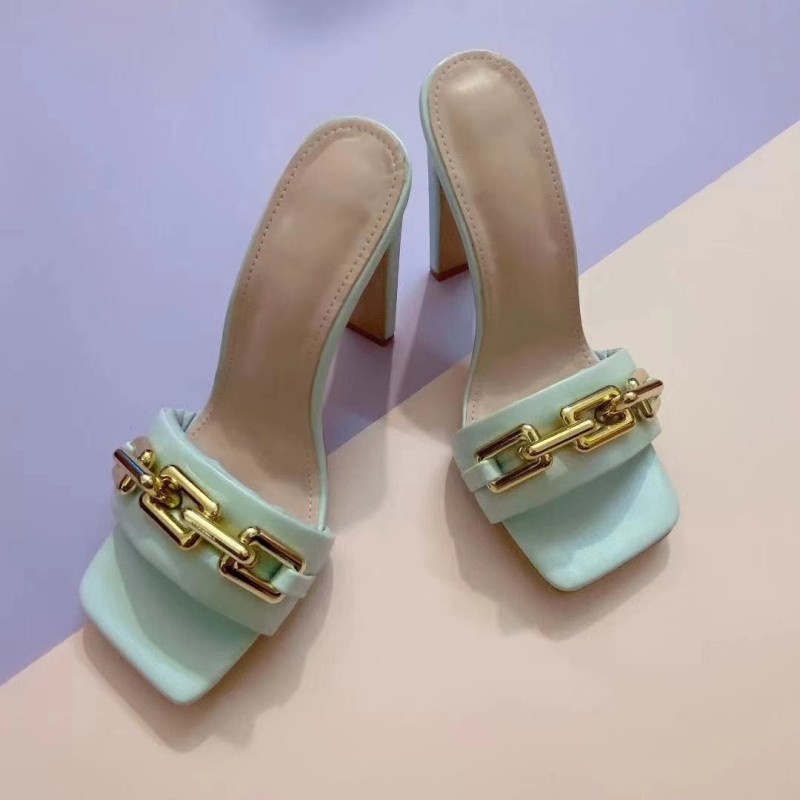 Summer Latest Candy Color Crewcut Thick Heels Slippers Metal High Heel Slippers Sandals For Women Sandals