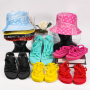 2021 New Beach Shoes The Latest Collocation 5-Color Printed Cashew Flower Fisherman Hat And Twine Sandals Set