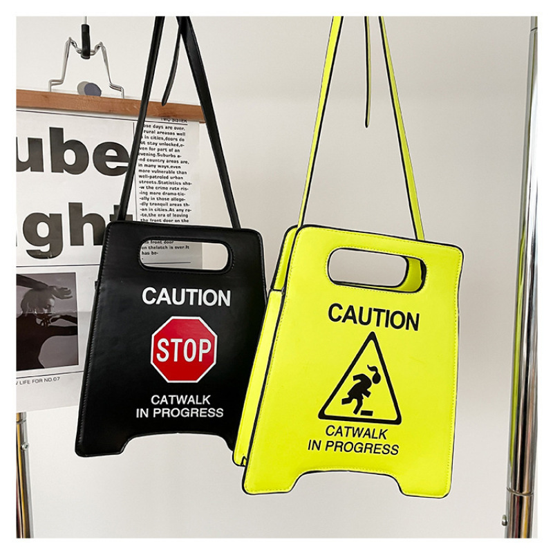 New Fun Notice Package Roadblock Package European And American Fashion Creativity Prohibits Form Messenger Bag