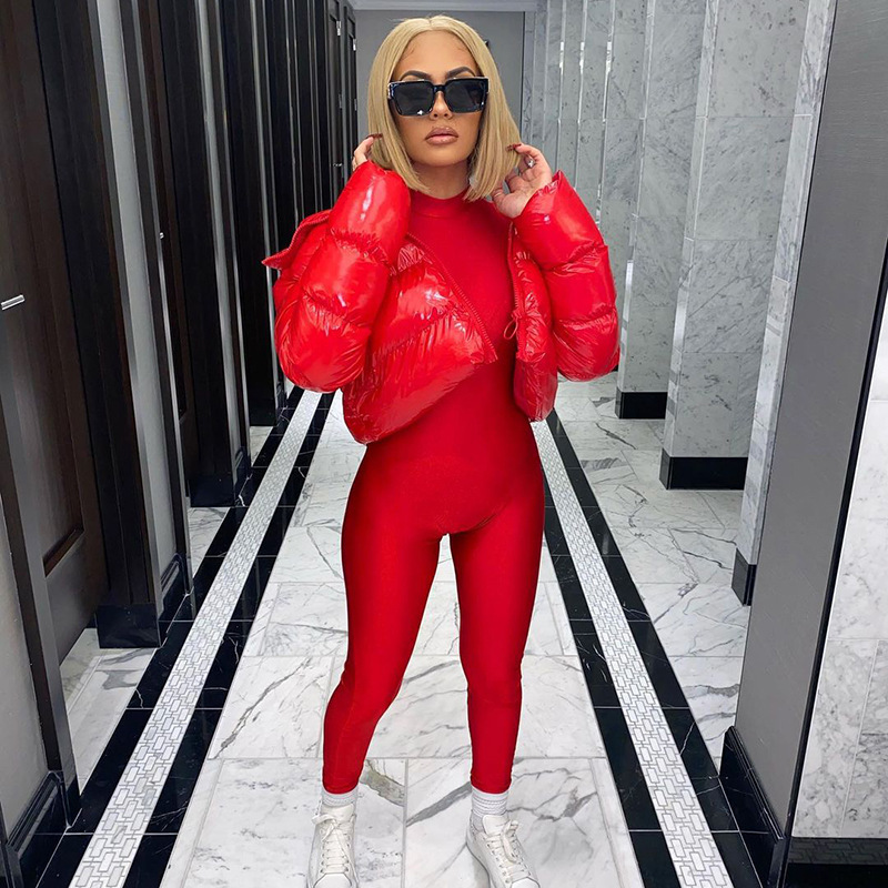 Euro-American Women Clothing Winter New Long-Sleeve Zipper Cardigan Stand-Up Collar Warm Mirror Casual Cotton Jacket