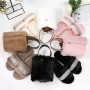 Winter Warm Plush Slippers And Plush Handbag Messenger Bucket Bag