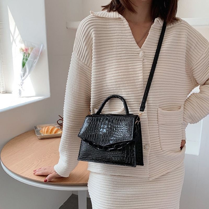 Crocodile Pattern Thick Chain Handbag Messenger Bag One-Shoulder Small Square Bag
