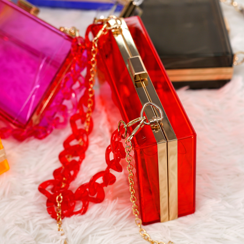 Ladies One Shoulder Crossbody Transparent Acrylic Handbag Chain Small Square Bag