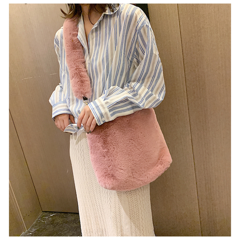 2020 Solid Color Winter Shoulder Bags Luxury Fur Purse Bags Women Handbags Ladies