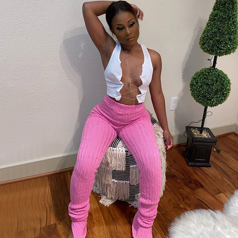 Autumn And Winter Amazon Ins Mid-Waist Trousers Slits Wrapped Hips Slim Casual Pants