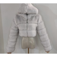 Euro-American Fur Coat Short Hooded Faux Fur Coat Imitation Fox Hair Long-Sleeved Stitching Female Coat